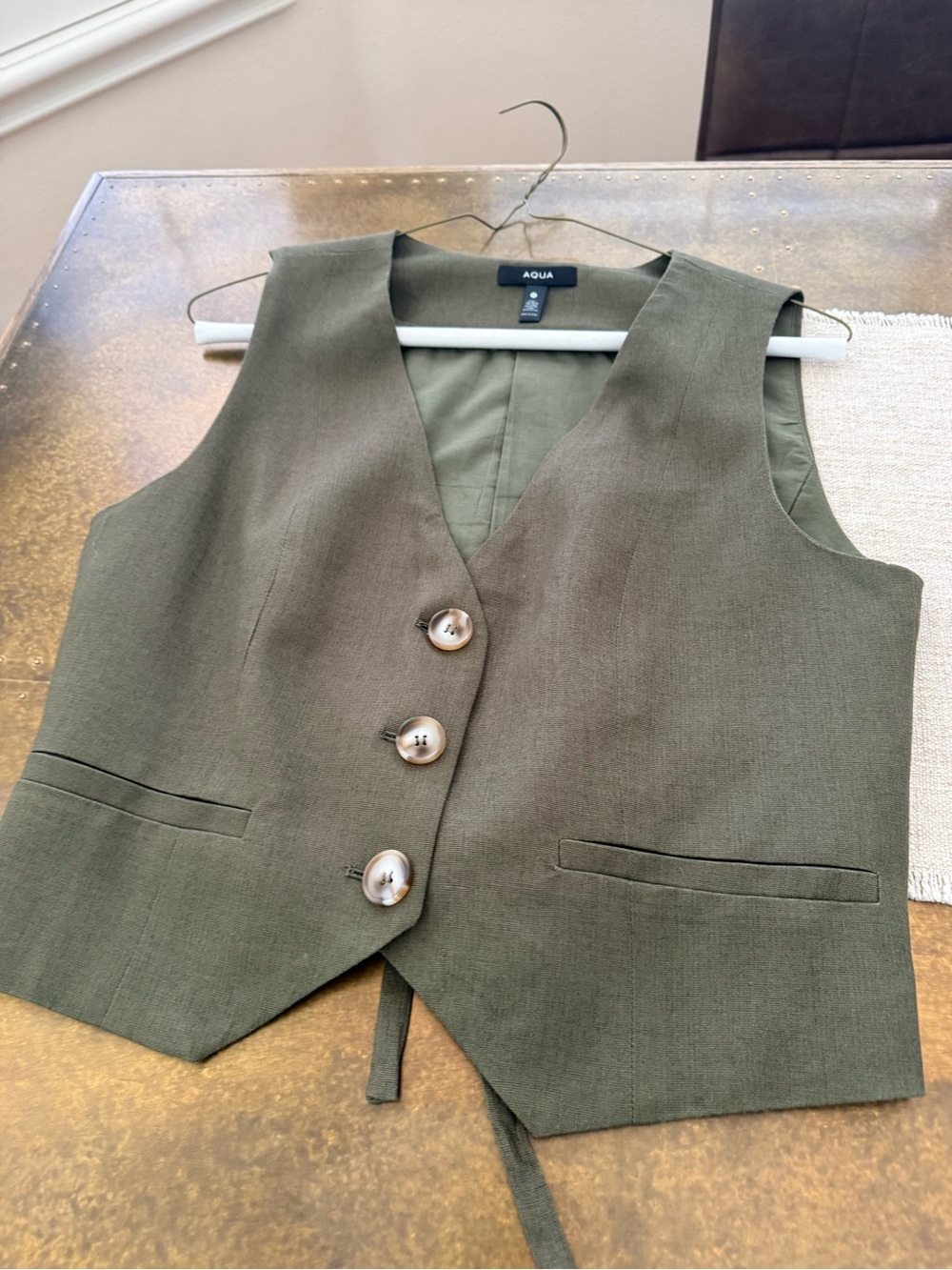 Aqua Olive Green Button Front Vest Tank Top